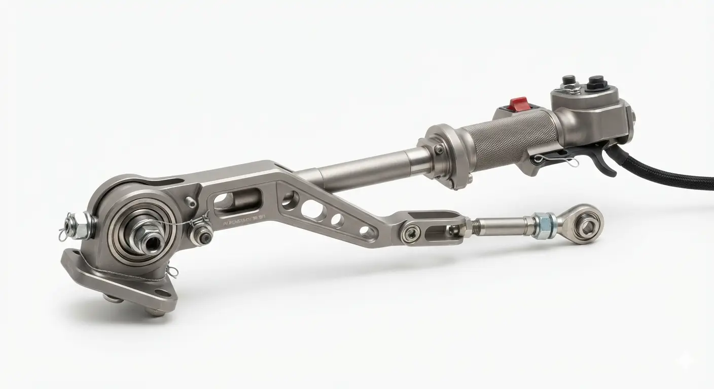 FD-7042 cyclic and collective control lever assembly with reference geometry callouts, machined titanium and steel